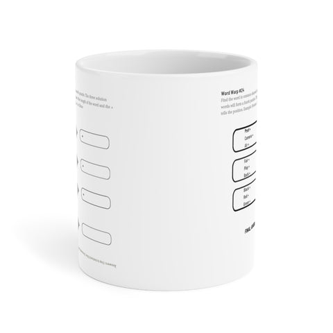 White Ceramic Mug Featuring a "Word Warp" Puzzle