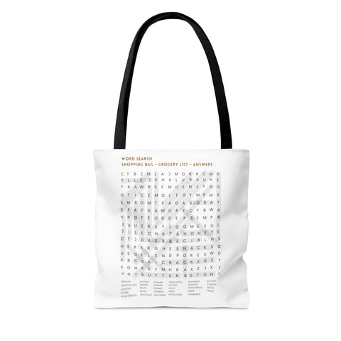 White Tote Bag Featuring "Grocery List Word Find" Puzzle