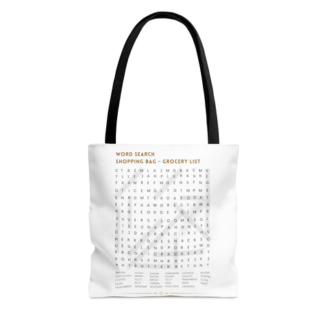 White Tote Bag Featuring "Grocery List Word Find" Puzzle