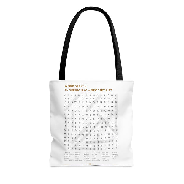 White Tote Bag Featuring "Grocery List Word Find" Puzzle