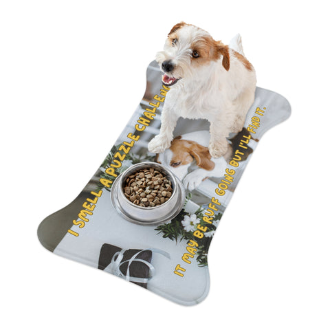 Dog Feeding Mat Featuring a "Find the Piece" Puzzle