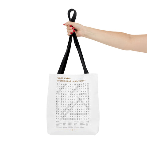 White Tote Bag Featuring "Grocery List Word Find" Puzzle