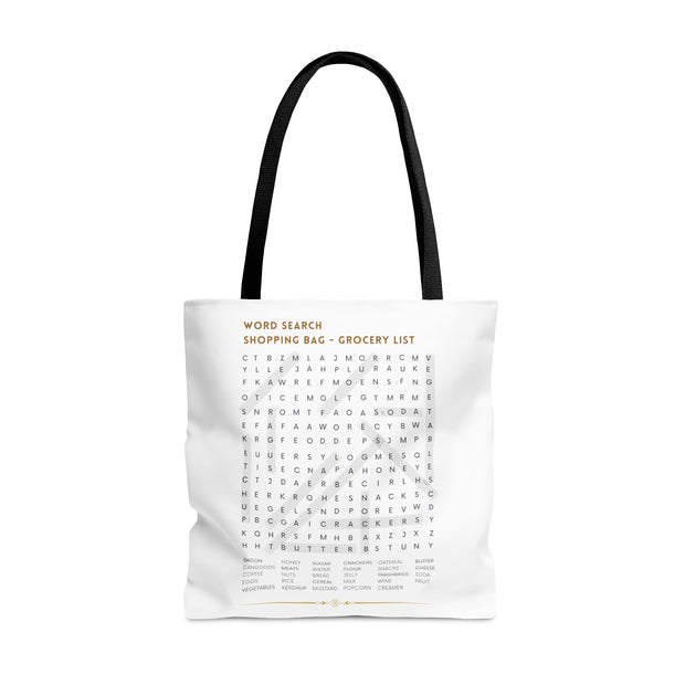 White Tote Bag Featuring "Grocery List Word Find" Puzzle