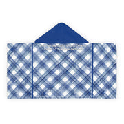 Blue & White Youth Hooded Towel Featuring a "Identify Transportation Modes" Puzzle