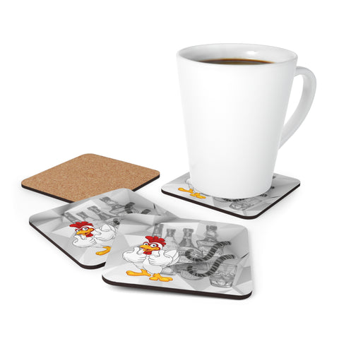 Corkwood Coaster Set Featuring a "Cocktails" Rebus Puzzle