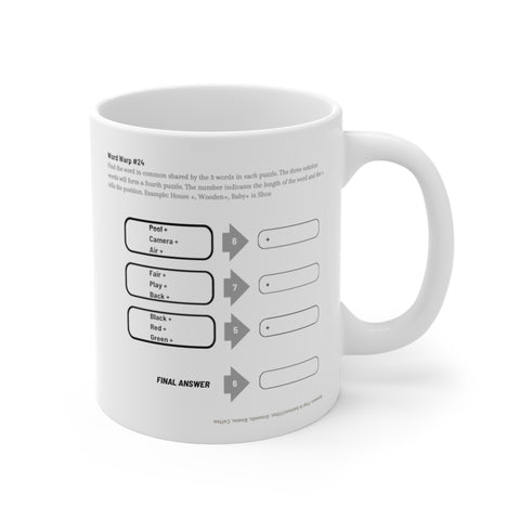 White Ceramic Mug Featuring a "Word Warp" Puzzle