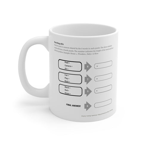 White Ceramic Mug Featuring a "Word Warp" Puzzle